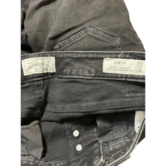 Only & Sons Mens Black Denim Slim Fit Jean Shorts Bermuda Button Fly Size 28 - Picture 5 of 7